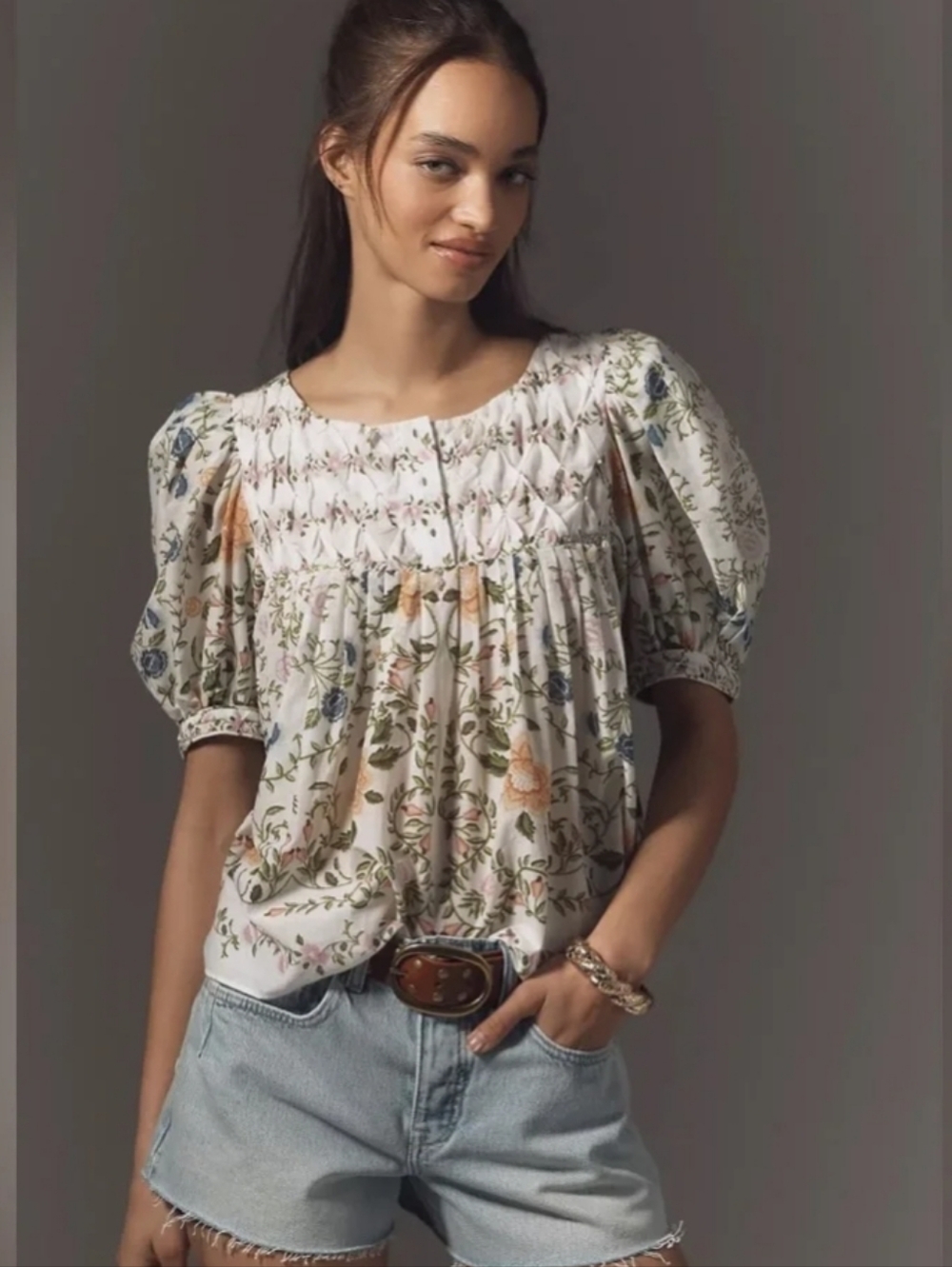 Farm Rio Puff-Sleeve Yoke Blouse, XS
